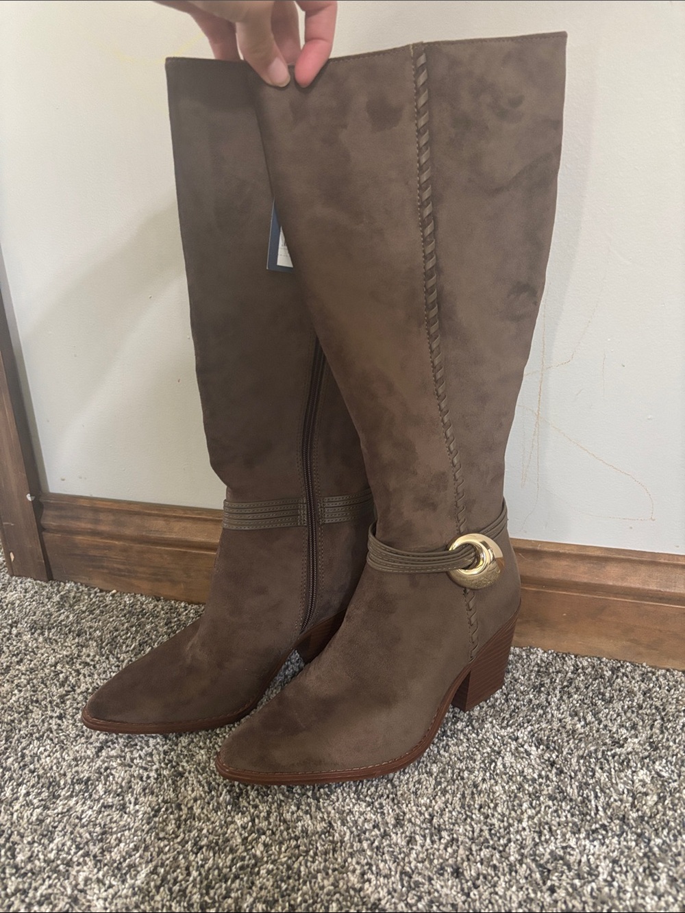 Universal Thread Brown Faux-Suede Tall Block Heel Boots